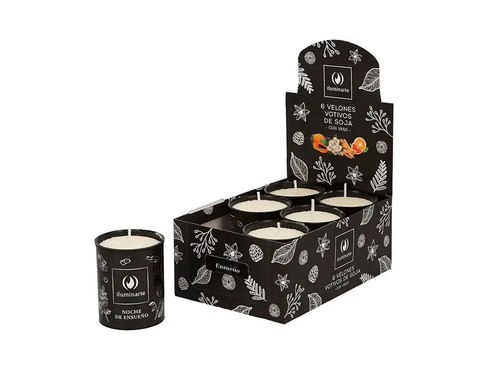 Vela Soja Votiva Etiqueta Negra x 6 u.