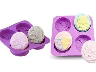 MOLDE SILICONA 4 JABONES BASE MARIPOSA c/FLOR (LIS)