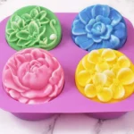 MOLDE SILICONA 4 JABONES REDONDOS RELIEVE FLORES (LIS)
