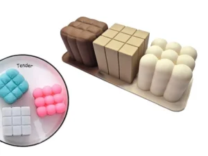 MOLDE SILICONA TRICOLOR P/3 VELAS CUBOS DIFERENTES GRANDES